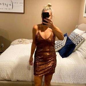 Copper sequin mini dress
